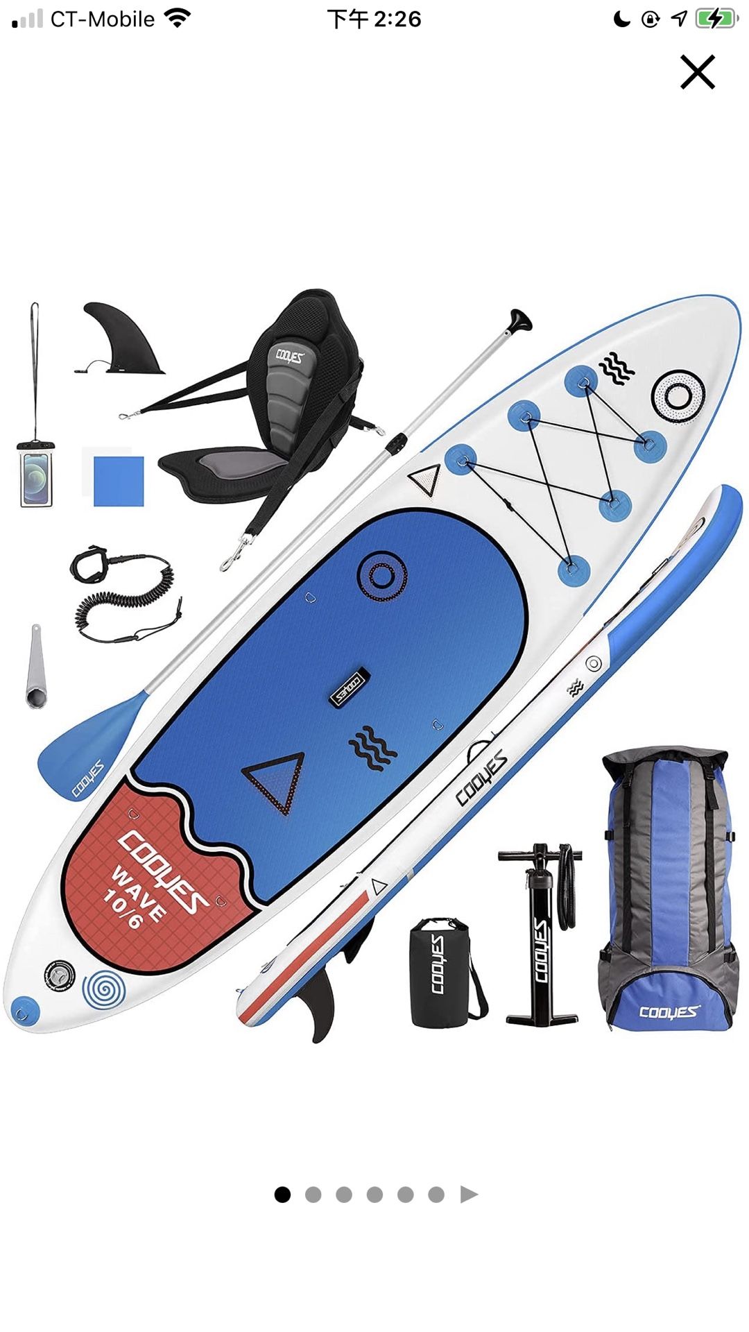 Cooyes Premium Inflatable Stand Up Paddle Board (6 inches Thick) with SUP Accessories & Backpack, Dry Bag, Adjustable Kayak Seat, Large Fin, Leash, Pa