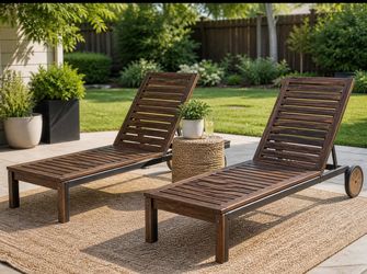 2 solid wood lounge chairs with wheels