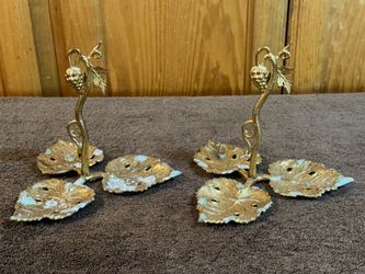 Vintage Hollywood Regency Brass Grape Vine Candle Holders (Pair)