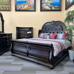 Solid Wood Queen Marble Top Bedroom Set Available In King 