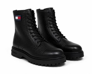 Tommy Hilfiger Lace-Up Winter Boots Black Leather Fur Lined Size 11.5 (EU 45)