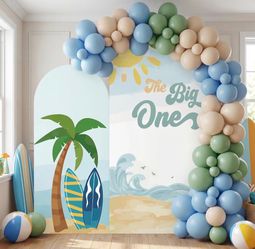 The Big One Beach Theme Party Backdrop Stand & Cover Set 7.2FT & 6FT