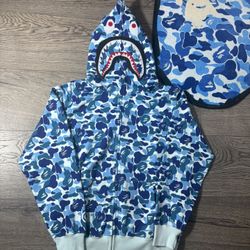 Authentic Bape Shark Hoodie Light Blue 