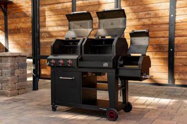 New Oakford 1150 Pro 3-Burner Propane Gas and Offset Charcoal Smoker Combo Grill in Black