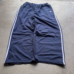 Vintage Y2K Adidas Navy Baggy Wide-Leg Snap-On Sweatpants