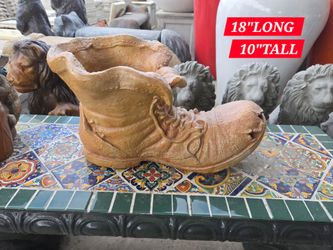 CONCRETE BOOT/SHOE PLANTERS $70 EACH (18"L. X 10"H.)