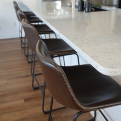 5 Leather Bar Stools, Standard Counter Height 