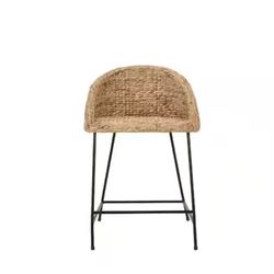 24 in. Natural Woven Hyacinth Counter Stool with Low Back