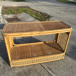 Mid Century Rattan And Bamboo Console Table