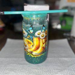 Butterfly N Sunflower Glow N The Dark SnowGlobe