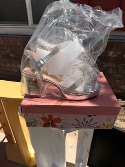 Silver Rhinestone Platform Block Heel Sandals