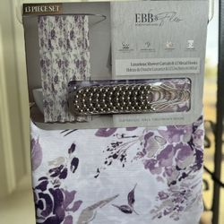 Purple Flower Bath Curtain Set