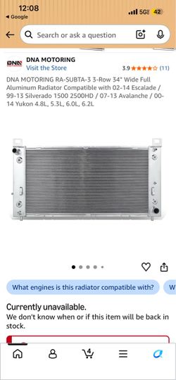 DNA MOTORING RA-SUBTA-3 3-Row 34" Wide Full Aluminum Radiator Compatible with 02-14 Escalade / 99-13 Silverado 1HD / 07-13 Avalanche / 00- 14 