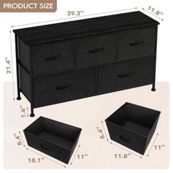 Furmax 1pc Dresser For Bedroom With 5 Drawers, Fabric Storage Drawer Unit, Black