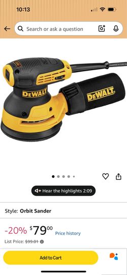 DEWALT Random Orbit Sander, Variable Speed, 5-Inch (DWE6423), Power Source Corded Electric