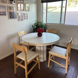 White Round Dining Table and 4 Wood Chairs