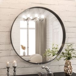 Round Black Mirror 24 Inch for Wall Decor Black Circle Bathroom Mirror with Non-Rusting Aluminum Alloy Brushed Matte Metal Frame for Modern Minimalist