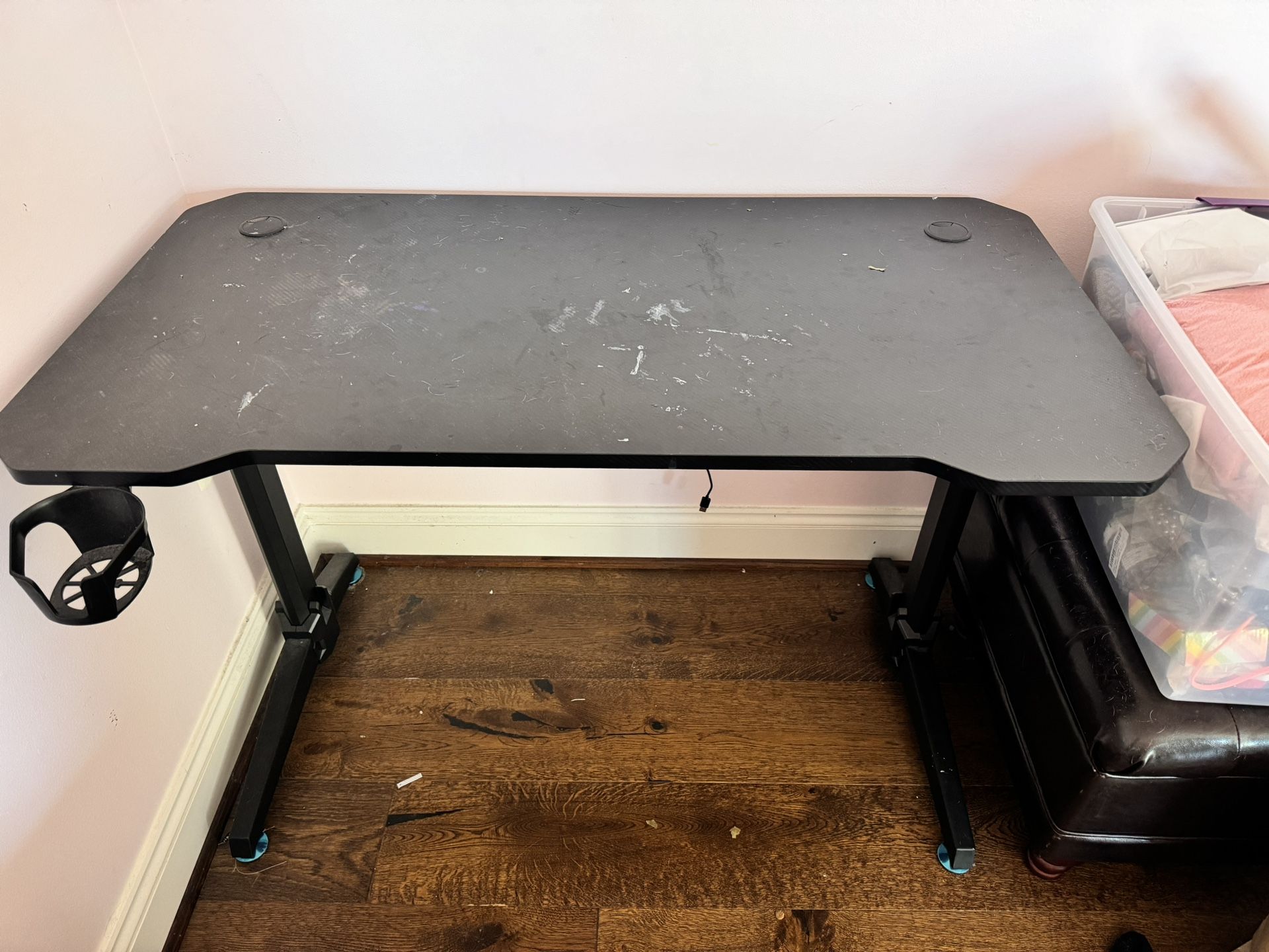 FREE Black Computer Desk with Cup Holder & Cable Cords Organizer Attached