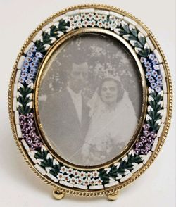 Vtg Italian Micro Mosaic Miniature Mini Picture Frame Floral 2.5”