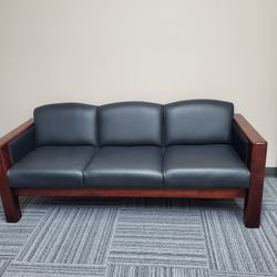 3-Seater Sofa faux leather wood like trim