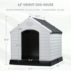 Plastic Dog House Outdoor Indoor for Small Medium Large Dogs,Waterproof Dog Houses with Elevated Floor and Air Vents,Durable Ventilate & Easy Clean an