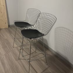 Black Mid-century Style Chrome Wire Bar Stools