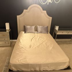 Queen Upholstered Bed Mattress and Box Spring Included