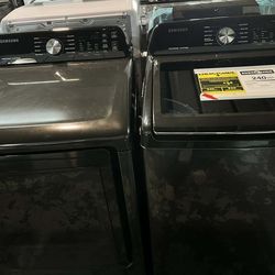 Samsung 4.7 cu. ft. Washer with Active WaterJet and 7.4 cu. ft. Dryer, Brushed Black Set