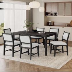 7-Piece Espresso Rectangular Wood Top Dining Table Set