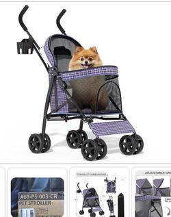NEW MoNiBloom Pet Stroller for Small/Medium Dogs and Cats up to 22 lbs, Plaid