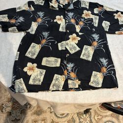 Jamaica Jaxx Men’s Size Large Black Silk Hawaiian Print Shirt 