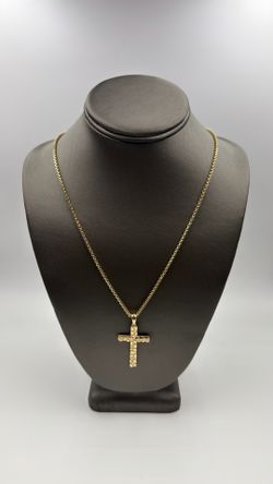 14KT YELLOW GOLD 24” BOX LINK CHAIN 7.8GR / 14KT YELLOW GOLD NUGGET CROSS CHARM 3.0GR