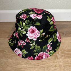 Black Floral Reversible Packable Bucket Hat