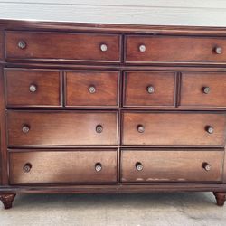 eight Drawer Dresser With Mirror, Dark Wood