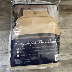 Beige Ultra-Soft 3-Piece Queen Quilt Set 