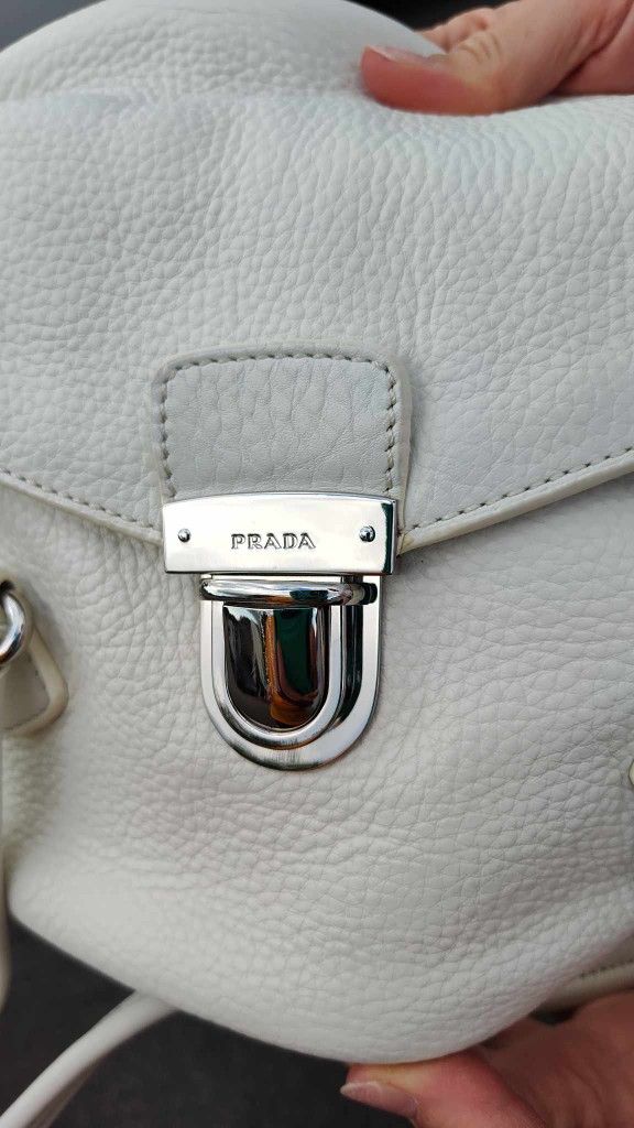 Prada Bag White Softt Tone With Silver-Tone Hardware Double Shoulder Strap