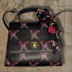 Betsey Johnson Black & Floral Vegan Leather Crossbody Bag 