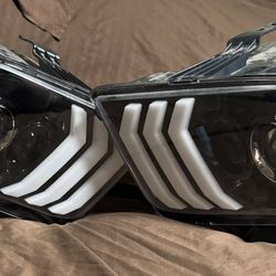 AKKON - Fits 2005-2009 Ford Mustang LED Tube DRL Parking [Halogen Type] Projector Black Headlights Pair Driver+Passenger