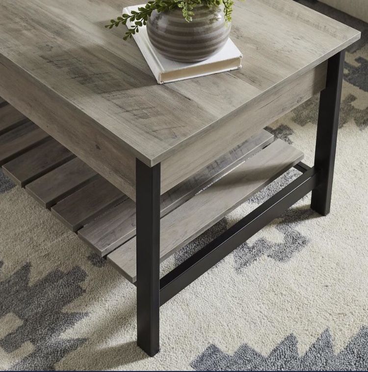 Coffee Table With Storage Shelve Grey Washed