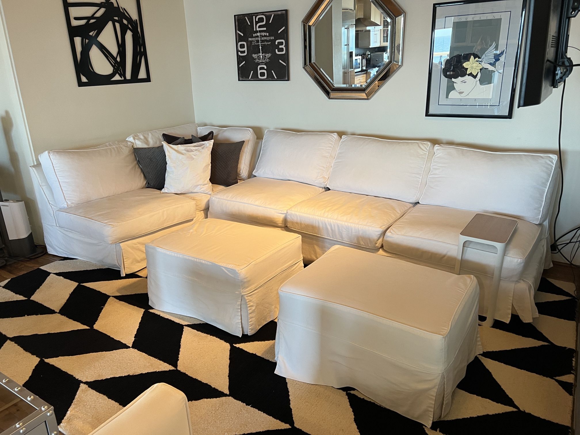 Custom Made White Fabric Sectional