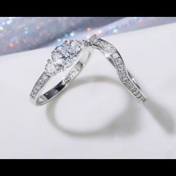 Elegant 925 Sterling Silver 2 Piece Bridal Set 💍New Past Presant Future Wedding Brand Set