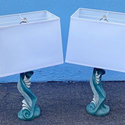 Pair of 1950's Art Deco abstract chalkware table lamps