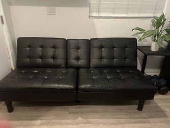 Black Faux Leather Futon Sofa