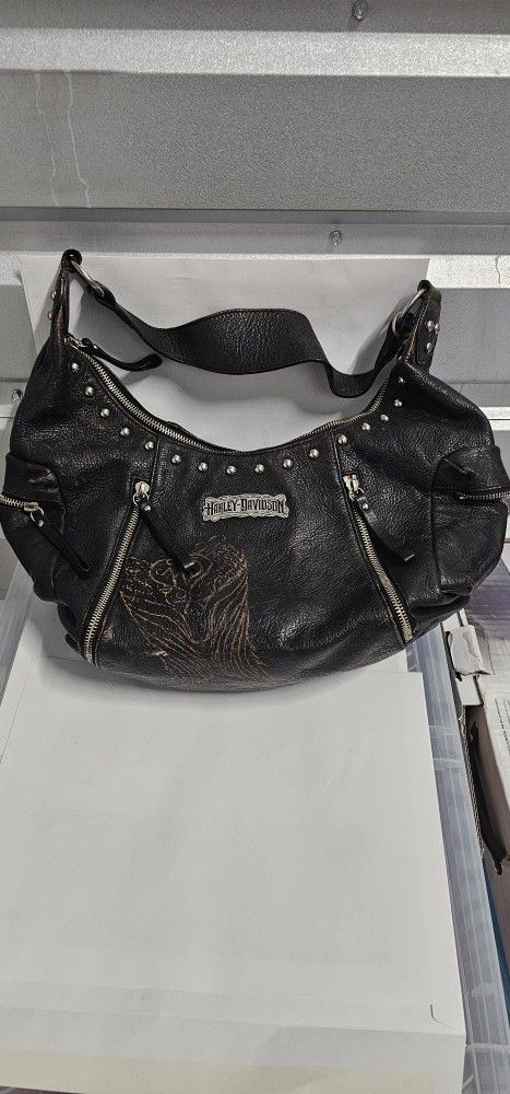Harley-Davidson® Women's Hobo Bag Purse, Punk H-D, Black Leather
