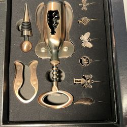 Lazboy Vintage 2000s Wine Essentials Set Bronze Finish, 9-Piece Gift Box