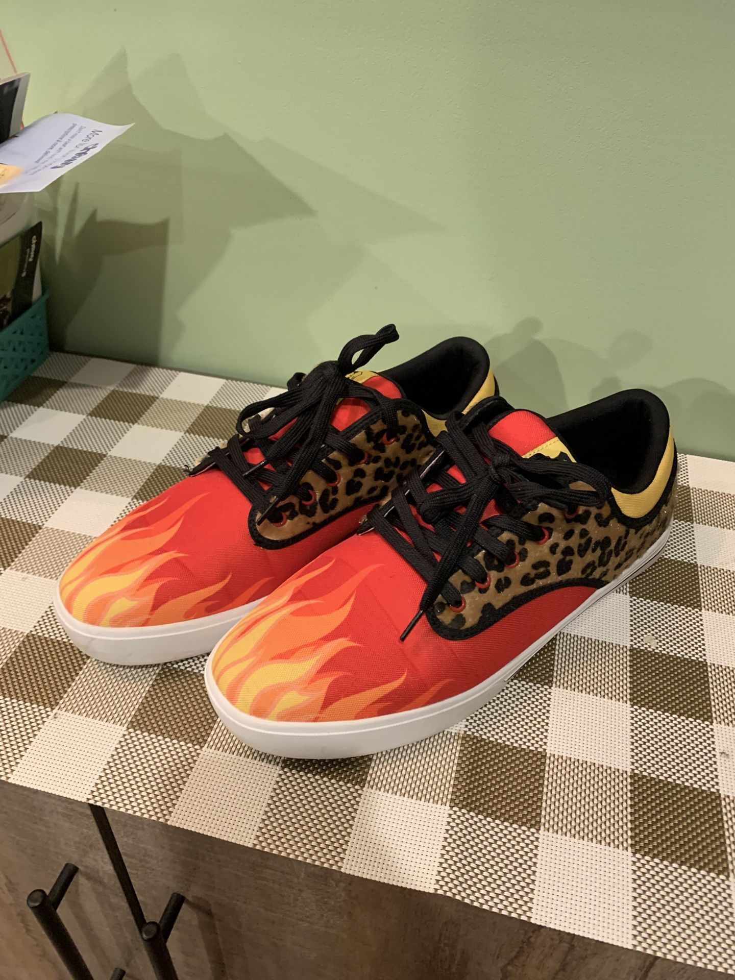 Men’s Size 13 Sneakers W/ Flames & Animal Fur Accents