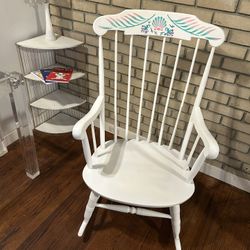 Rocking Chair, Furniture, Baby Furniture, Wood, White, Shell, Beachy