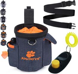 AMZNOVA Dog Treat Pouch with Adjustable Belt Zipper Pockets and Training Clicker