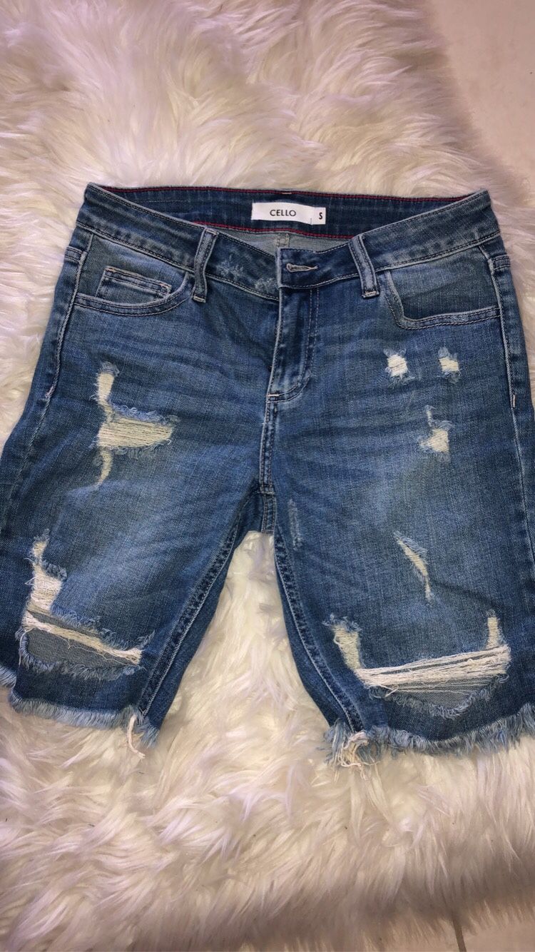 Denim Frayed Bermuda Shorts