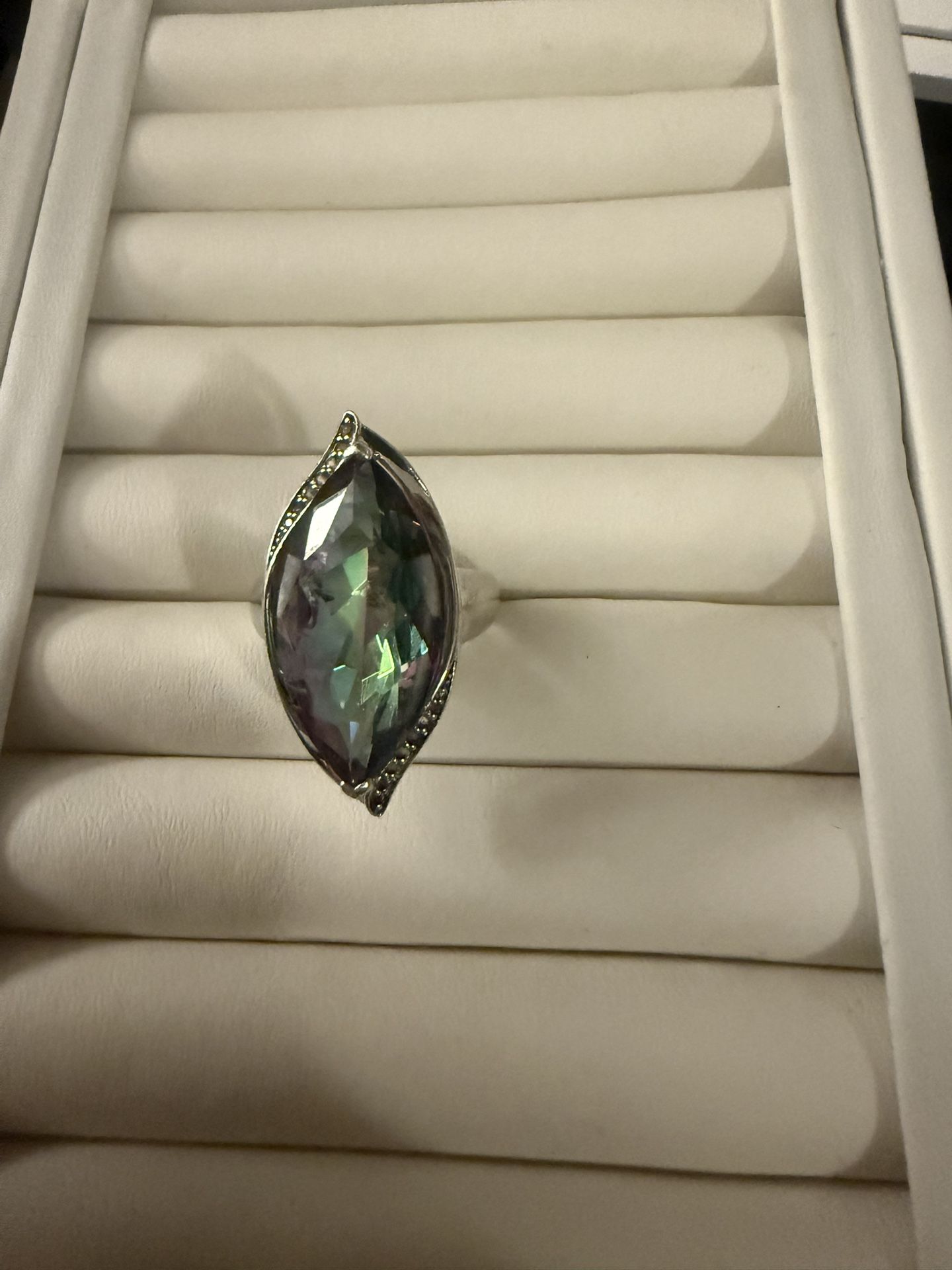 Silver Ring 925 with Iridescent Gemstone
